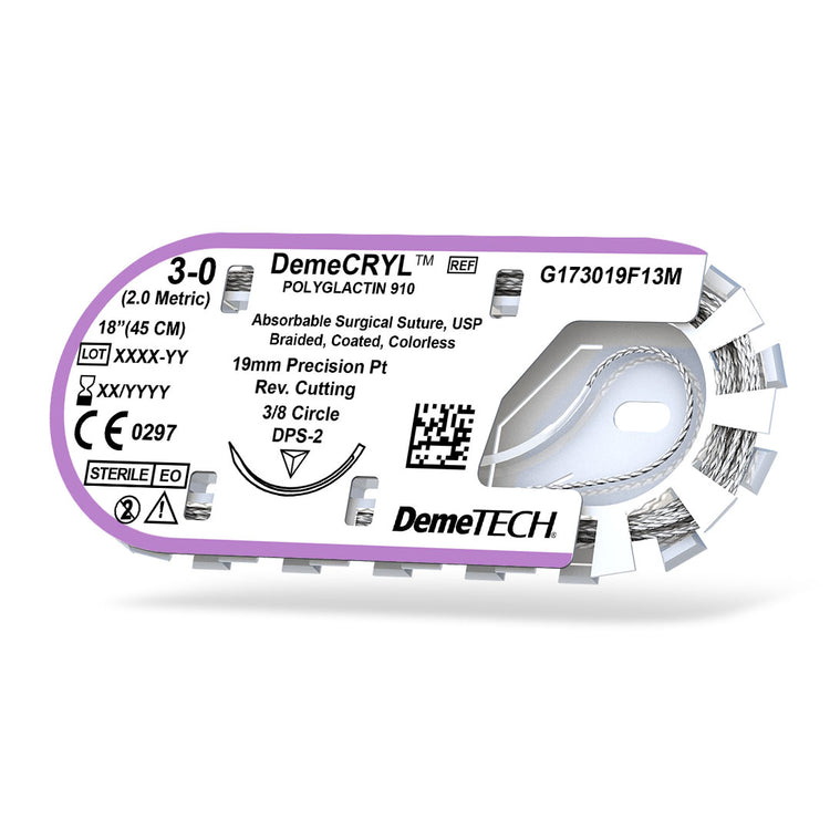 DemeTECH 3-0 Polyglactin 910 Synthetic 18" Absorbable DPS-2 Suture