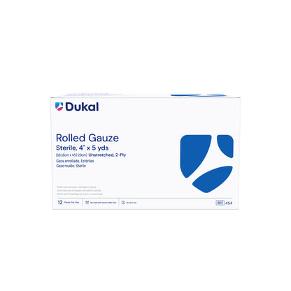 Dukal 454 Sterile Rolled Woven Gauze, 4in x 5yds, Sterile, 2-Ply, 1/pouch, 12/bg