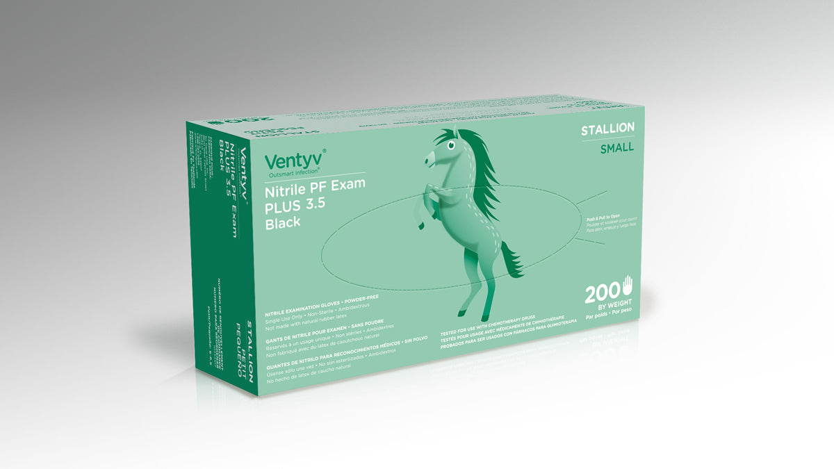 Ventyv 10319107 Black Stallion Nitrile Gloves Box of 100, Small