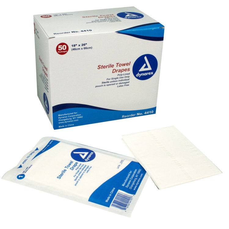Dynarex 4410 Sterile Field Towel Drapes, Non-fenestrated,18" x 26", Box of 50