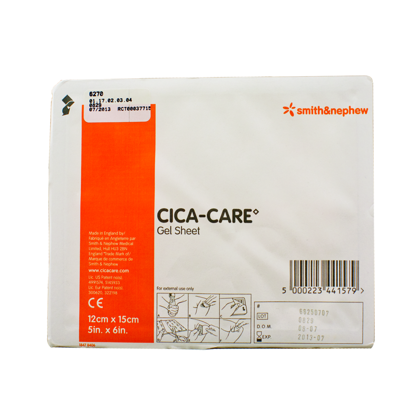 Smitch & Nephew 66250707 Cica-Care Silcone Gel Sheet, 5in x 6in