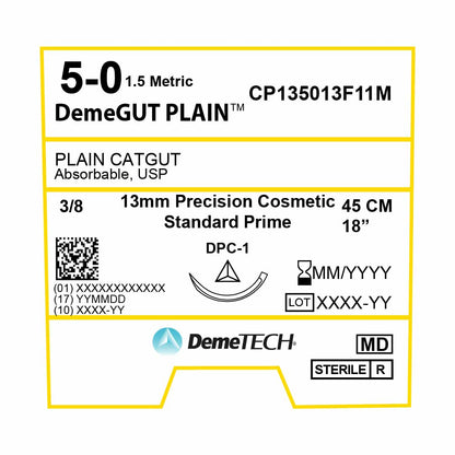 DemeTECH Plain Gut, 5-0, 18", DPC-1 Absorbable Suture, Beige 12/Box