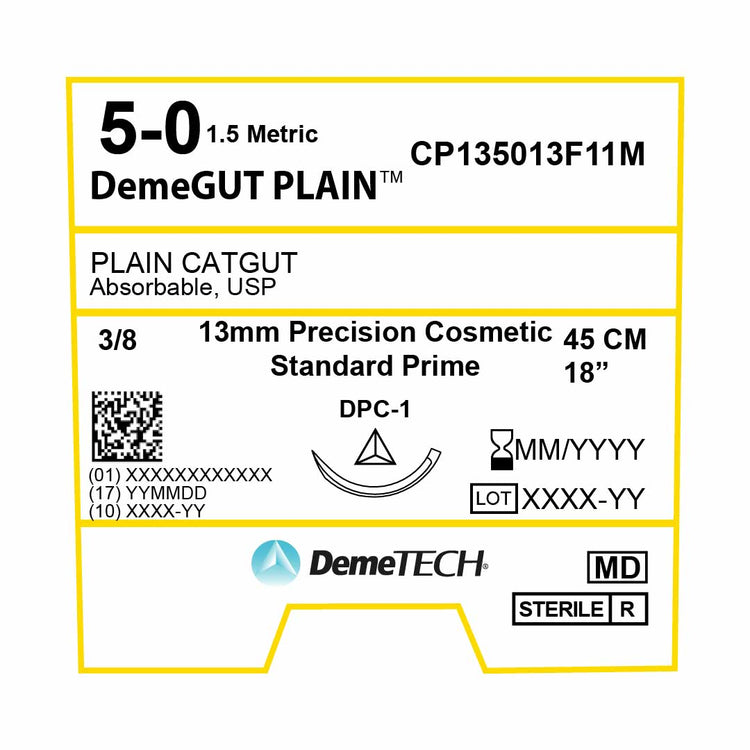 DemeTECH Plain Gut, 5-0, 18", DPC-1 Absorbable Suture, Beige 12/Box