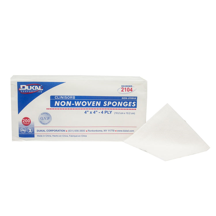 Dukal 2104 Clinisorb Non-Woven Gauze Sponges, 4" x 4", Non-Sterile, 4-Ply, 200/Sleeve