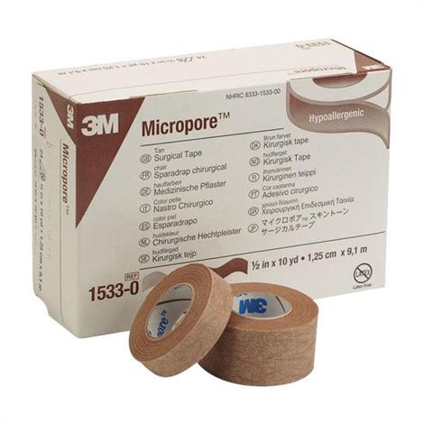 3M 1533-0 Micropore Paper Tape 1/2" x 10 Yards, Tan