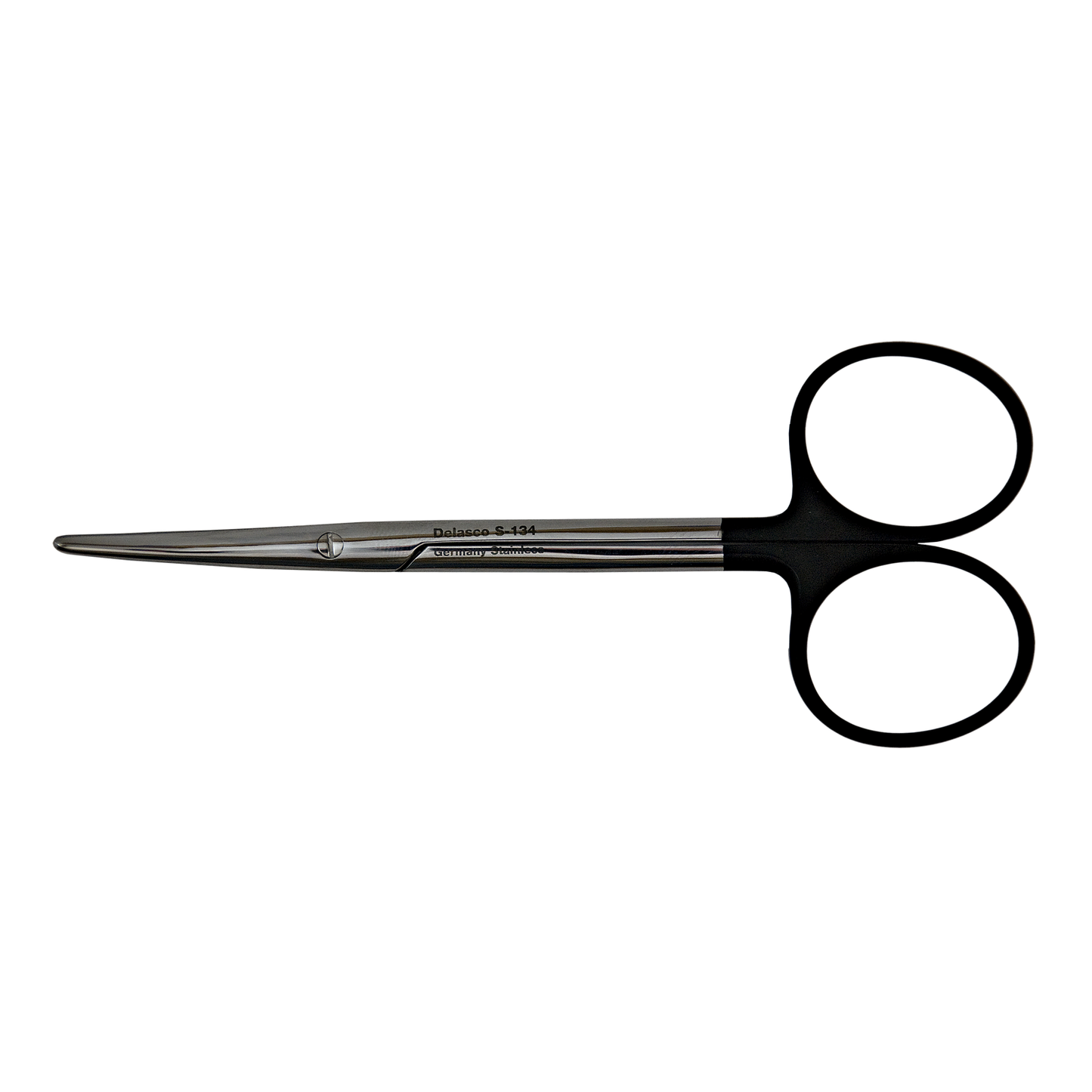 Delasco S-134 Strabismus Supercut Scissors 4 1/2", Curved, One Blade Serrated, Blunt/Blunt Tips, Stainless Steel