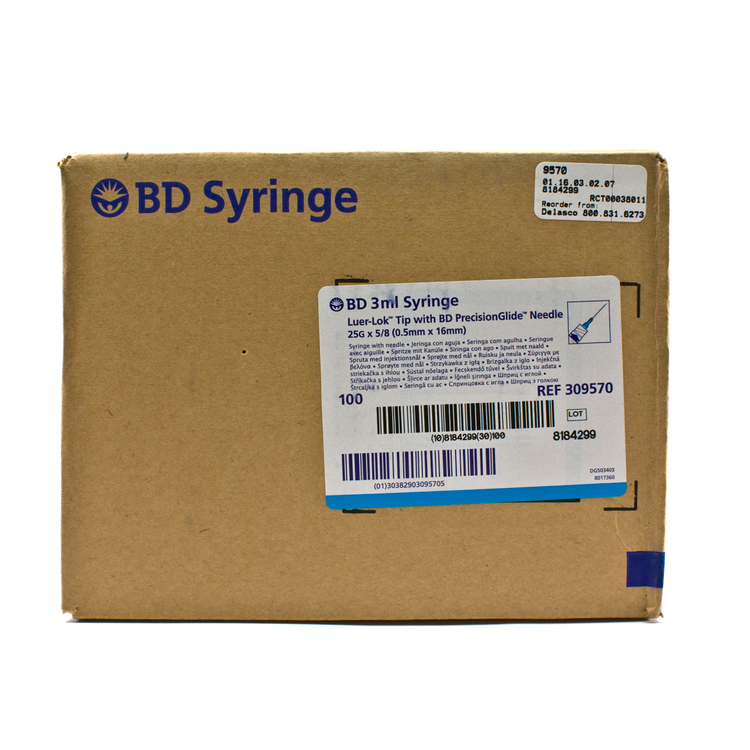 BD 309570 3 ml 25 G x 5/8 in. Hypodermic Luer Lock Tip Syringe with Needle