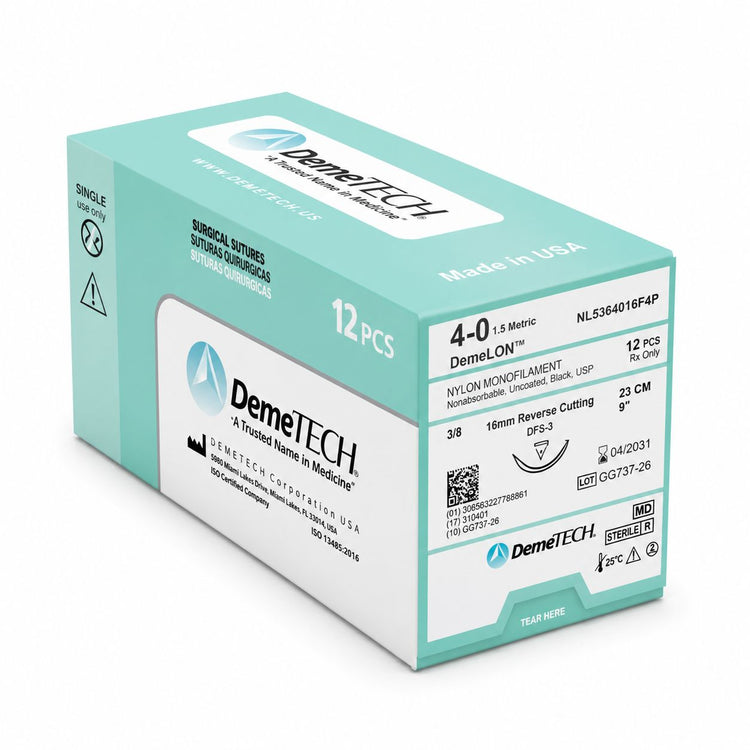 DemeTECH 9" Nylon Monofilament 4-0 Non-Absorbable DFS-3 Suture