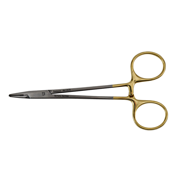 Delasco W-13CS Webster Needle Holder 5 in Straight 2 mm Serrated Tungsten Carbide