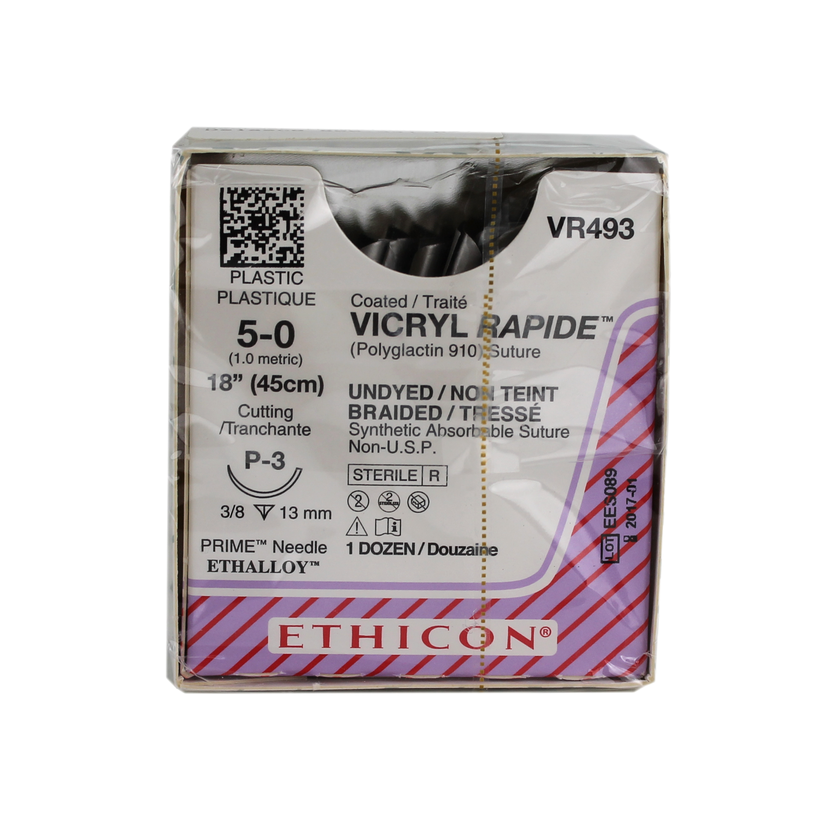 Ethicon VR493 Coated Vicryl Rapide Suture, Polyglactin 910, 5-0