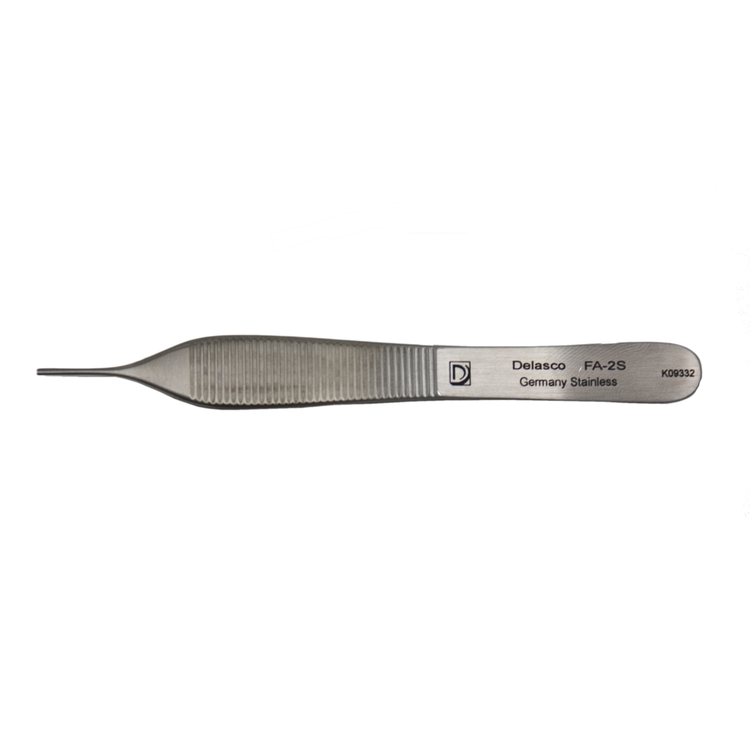 Delasco FA-2S Adson Forceps 4.75 in Straight 1.5mm 1x2 Teeth, Serrated