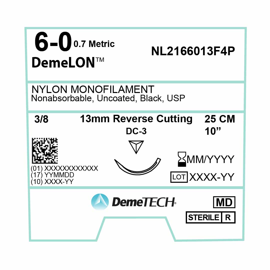 DemeTECH 10” Nylon Monofilament 6-0 Non-Absorbable DC-3 Suture