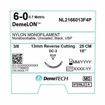 DemeTECH 10” Nylon Monofilament 6-0 Non-Absorbable DC-3 Suture