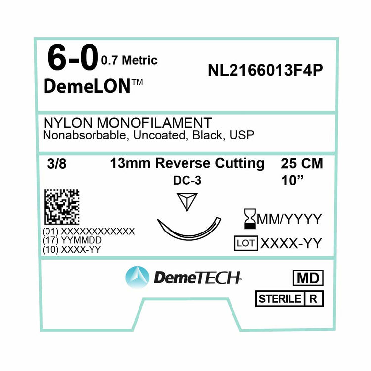 DemeTECH 10” Nylon Monofilament 6-0 Non-Absorbable DC-3 Suture