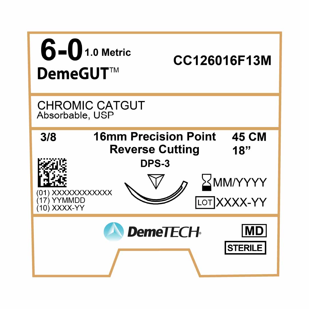 DemeTECH 18” Chromic Gut 6-0 Absorbable DPS-3 Suture