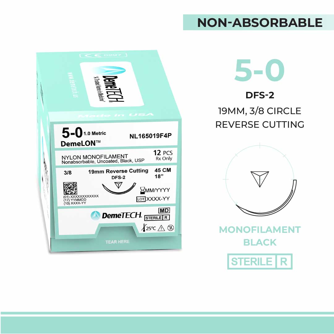DemeTECH 18” Nylon Monofilament 5-0 Non-Absorbable DFS-2 Suture