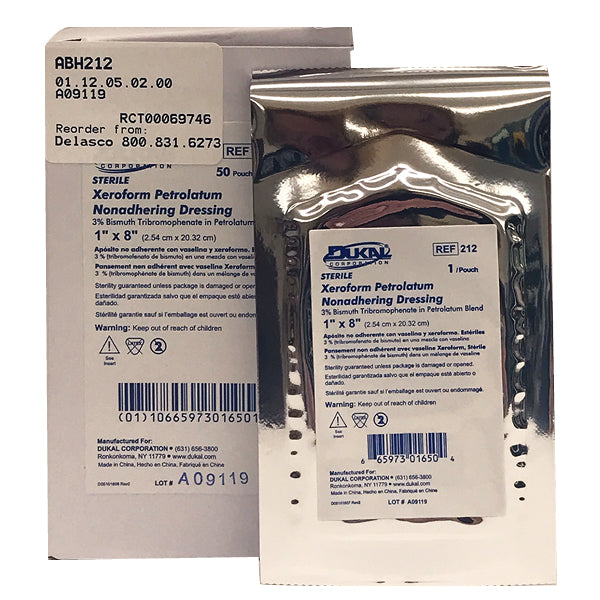 Dukal 212 Xeroform Petrolatum Gauze Dressing, 1in x 8in, 50/bx
