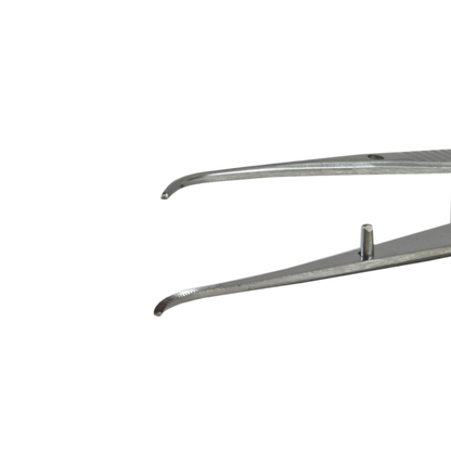 Delasco DF-22 Eye Dressing Forceps 4 in, 1/2 Curved 1.5mm Serrated