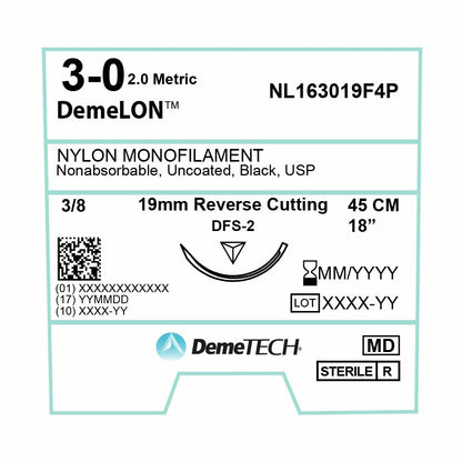 DemeTECH 18" Nylon Monofilament 3-0 Non-Absorbable DFS-2 Suture