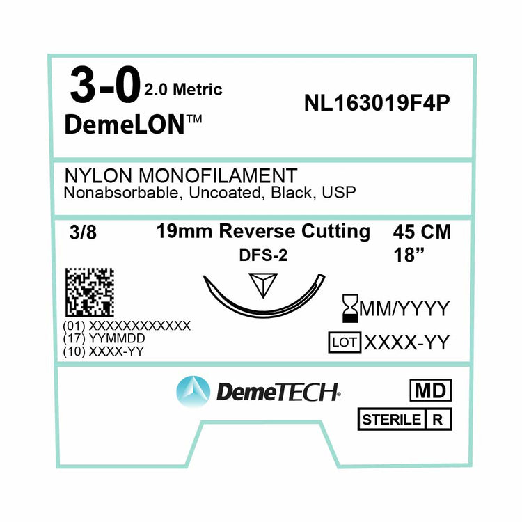 DemeTECH 18" Nylon Monofilament 3-0 Non-Absorbable DFS-2 Suture