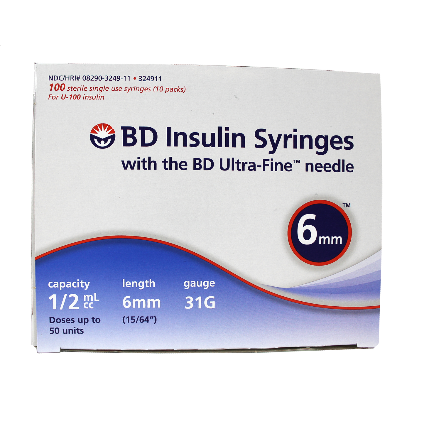 BD 324911 Ultra Fine 0.5 ml 31 G x 15/64 in. (6 mm) Insulin Syringe with Needle