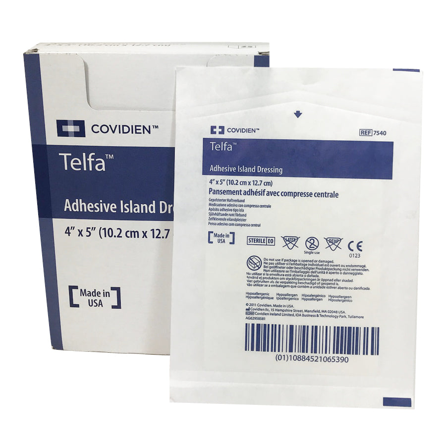 Coviden 7540 Telfa Adhesive Island Dressing, 4" x 5", Box of 25