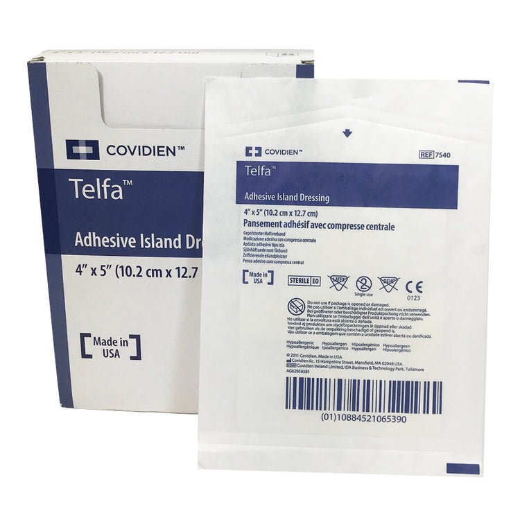Coviden 7540 Telfa Adhesive Island Dressing, 4" x 5", Box of 25