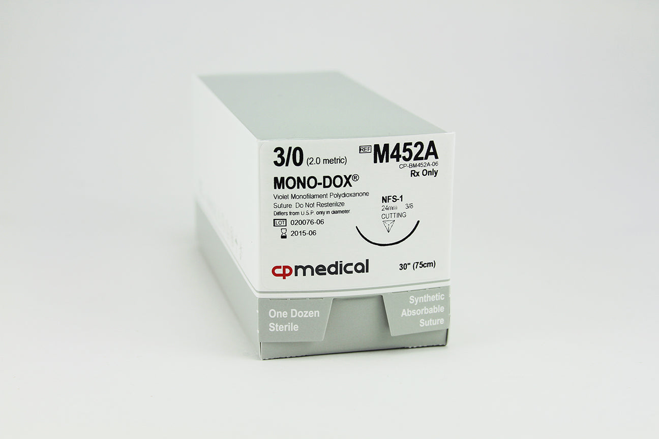 CP Medical M452 Polydioxanone, Monofilament, 3-0, Absorbable Suture, FS-1, Violet, 30"