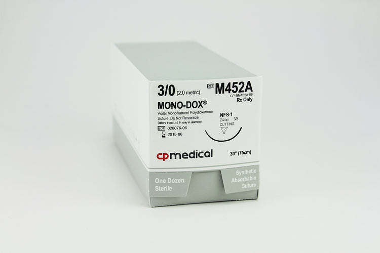 CP Medical M452 Polydioxanone, Monofilament, 3-0, Absorbable Suture, FS-1, Violet, 30"
