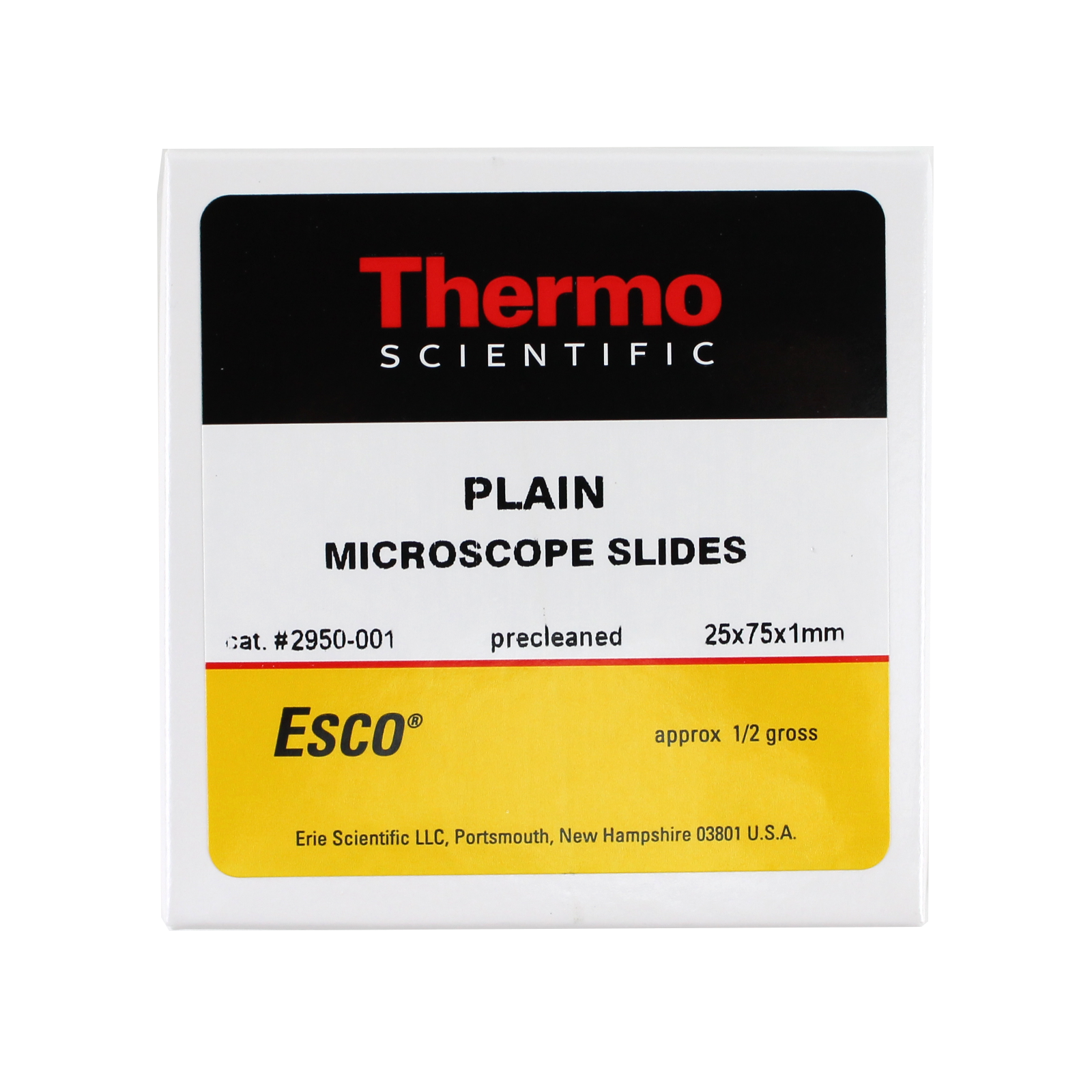 Erie Esco 2950-001 Microscope Slides, Plain, 25 x 75 x 1 mm - Delasco