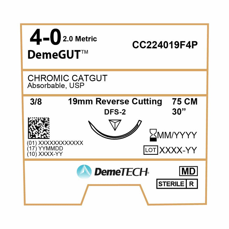 DemeTECH 30" Chromic Gut 4-0 Brown DFS-2 Absorbable Suture