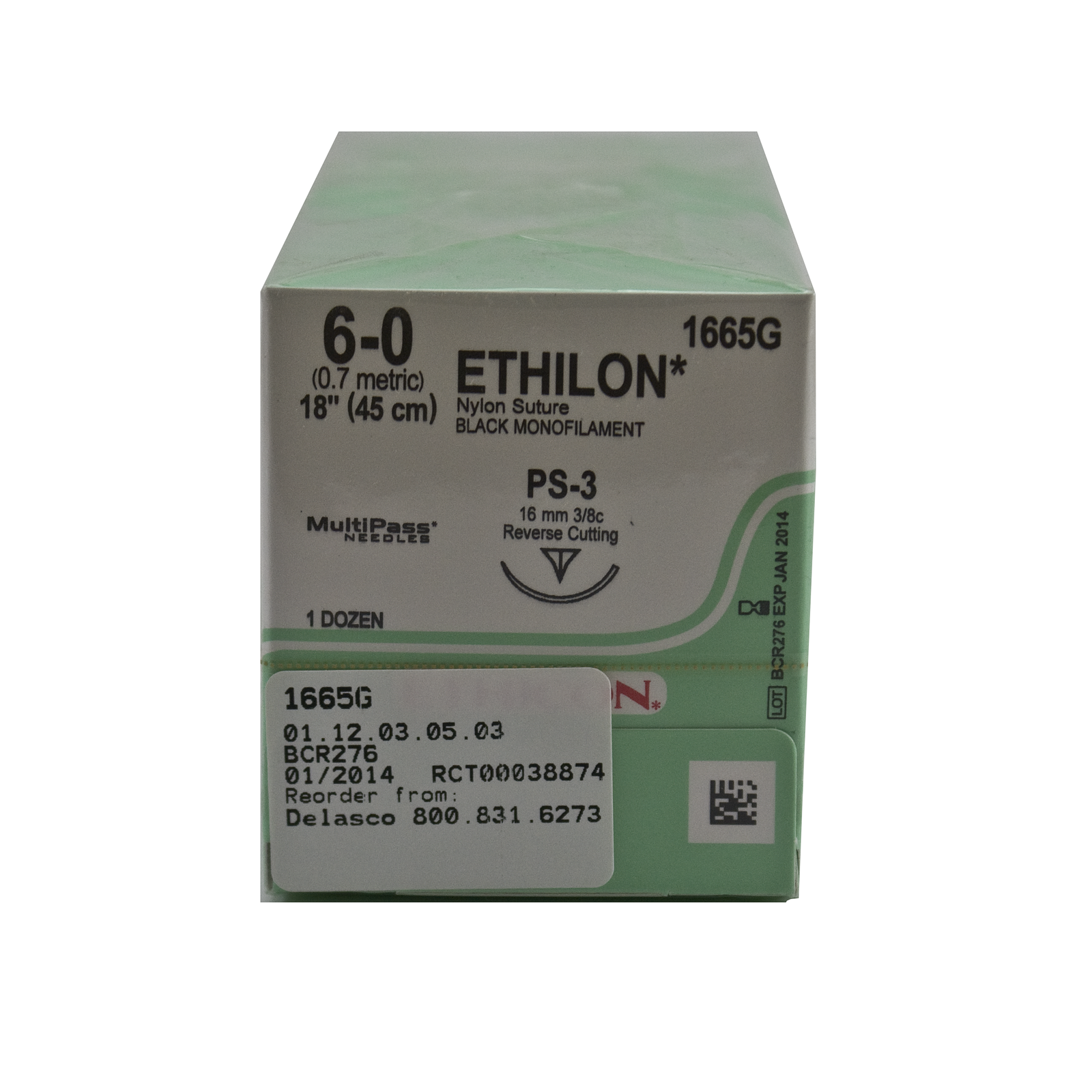 Ethicon 1665G Ethilon Nylon Suture 6, 6-0, Black Monofilament, 18 ...