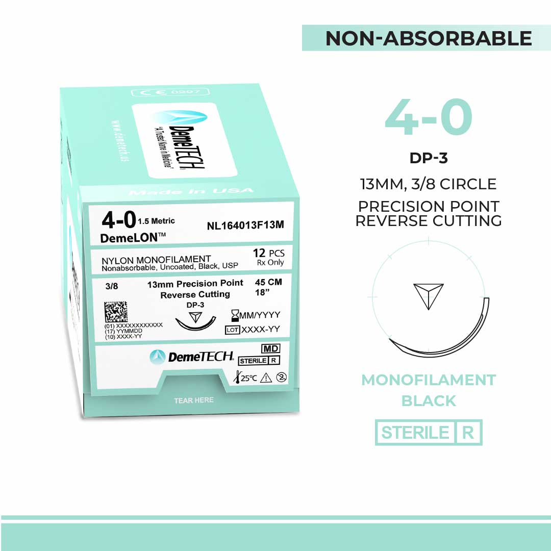 Demetech Packing DemeTECH 18” Nylon Monofilament 4-0 Non-Absorbable DP-3 Black Suture at ...