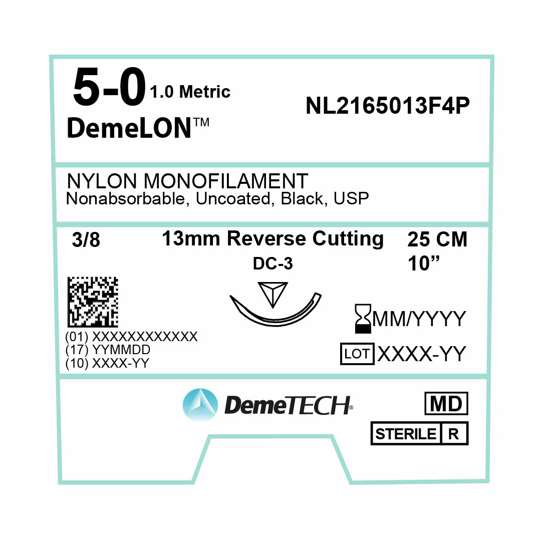 DemeTECH 10” Nylon Monofilament 5-0 Non-Absorbable DC-3 Suture