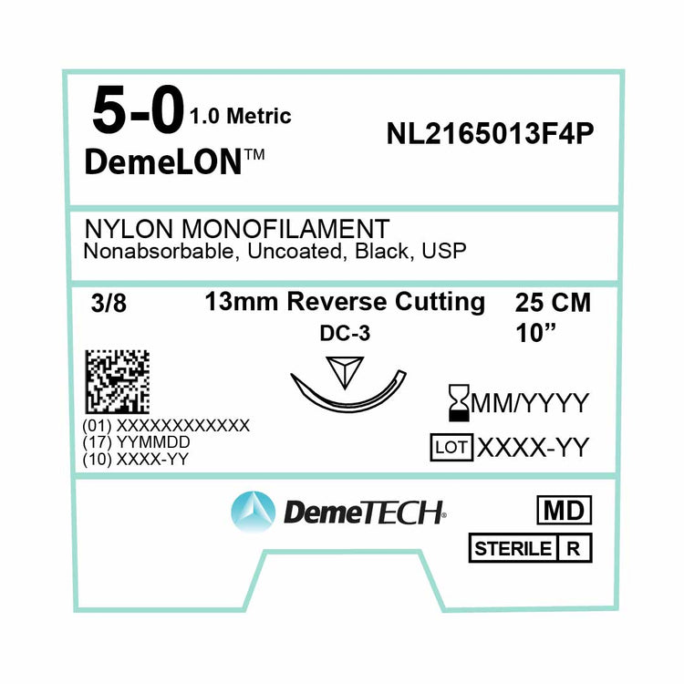 DemeTECH 10” Nylon Monofilament 5-0 Non-Absorbable DC-3 Suture