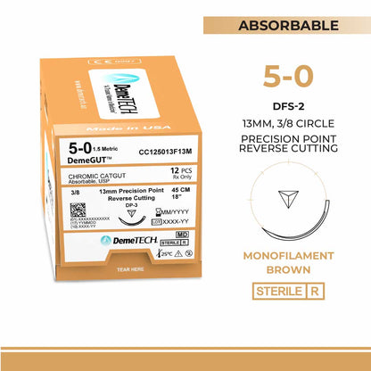 DemeTECH 18" Chromic Gut 5-0 Absorbable DP-3 Suture
