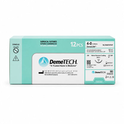DemeTECH 9" Nylon Monofilament 4-0 Non-Absorbable DFS-3 Suture
