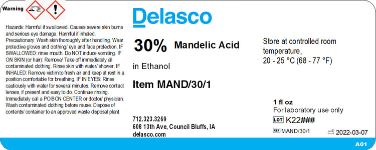 Delasco MAND/30/1 Mandelic Acid Solution, 30%, 1 oz