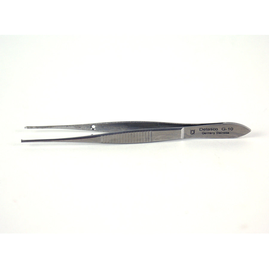 Delasco G-10 Semken Iris Forceps 4 in Straight 1mm 1x2 Teeth