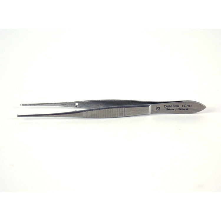 Delasco G-10 Semken Iris Forceps 4 in Straight 1mm 1x2 Teeth