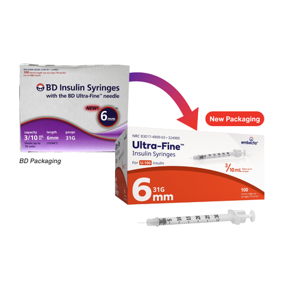 Embecta (BD) 324909 Ultra Fine 0.3 ml 31 G x 15/64 in. (6 mm) Insulin Syringe with Needle