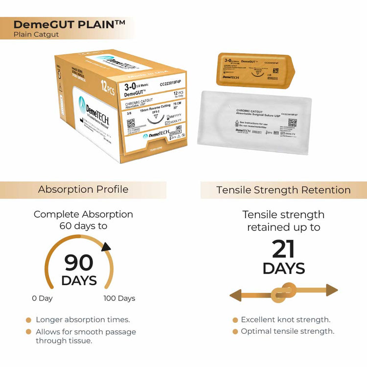 DemeTECH 18"Chromic Gut 4-0 Absorbable DP-3 Suture